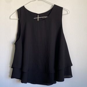 ZARA Sleeveless Layered Office Blouse Top • Solid Black • XS